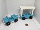 Vintage Fisher Price little people blue/white tram & passenger car Zoo 916
