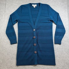 Vintage 80s Ami Knits Long Cardigan Sweater Womens 12 Blue Button Front USA Made