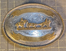 Vtg Alpaca Steer Roping Horse Riding Western Belt Buckle 4.25x3.25" Mexico d