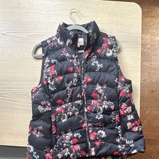 Girls Floral Puffer Vest Black/Red/White Full...