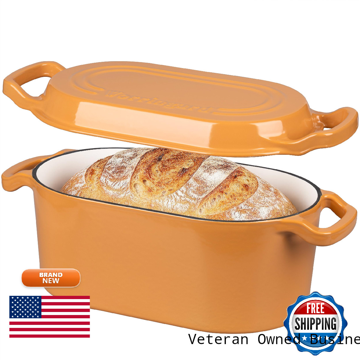 Vorringard Oval Dutch Oven Pot Lid Enamel Coating Cast Iron Bread Pans For
