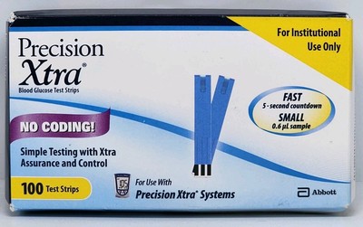 Abbott Precision Xtra Blood Glucose Test Strips 100 Count New in Box ...