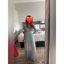 Anthropologie En Elly Flutter Sleeve Maxi Dress Floral Tiered Blue Yellow Small
