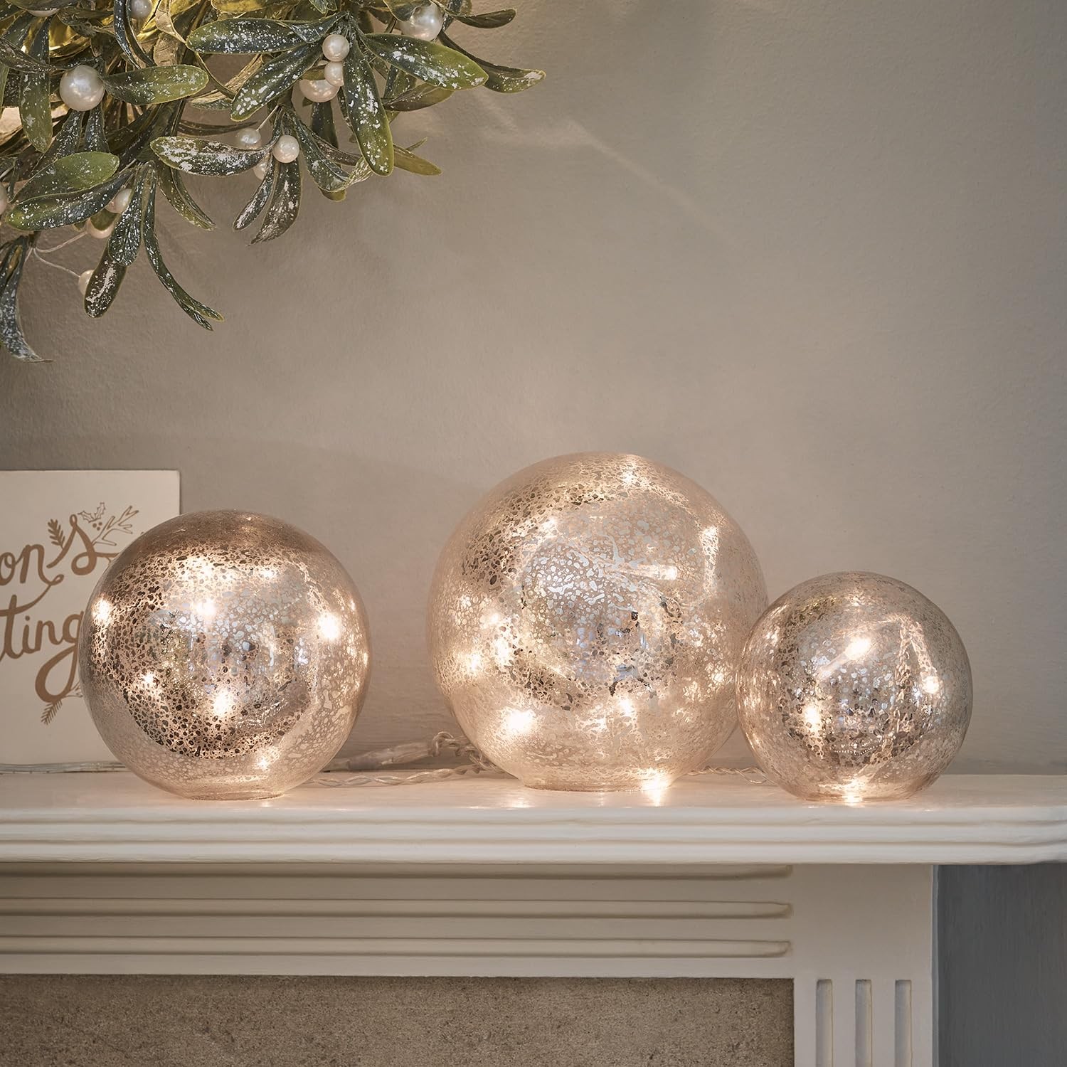 Lights4fun Set of 3 Fairy Light Mercury Crackle Ball 12cm, 10cm, 8cm,