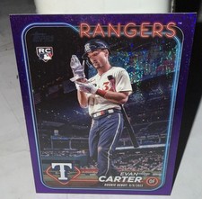 Evan Carter 2024 Topps Update Rookie Debut Purple US58 Texas Rangers MLB RC Card. rookie card picture