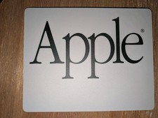 Vintage Apple Computer Logo Hard Surface Mouse Pad Silver Black Serif Design