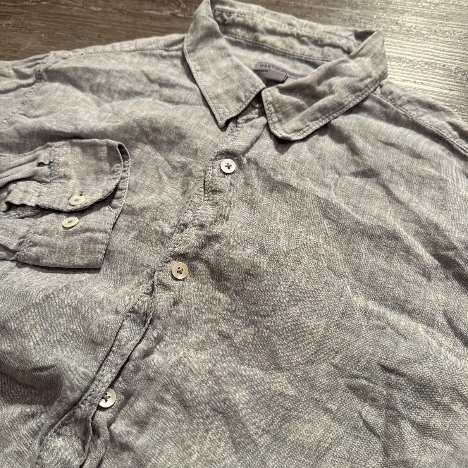 Martin Gordon Shirt Mens Large Gray 100% Linen Geometric AOP Costal Lightweight