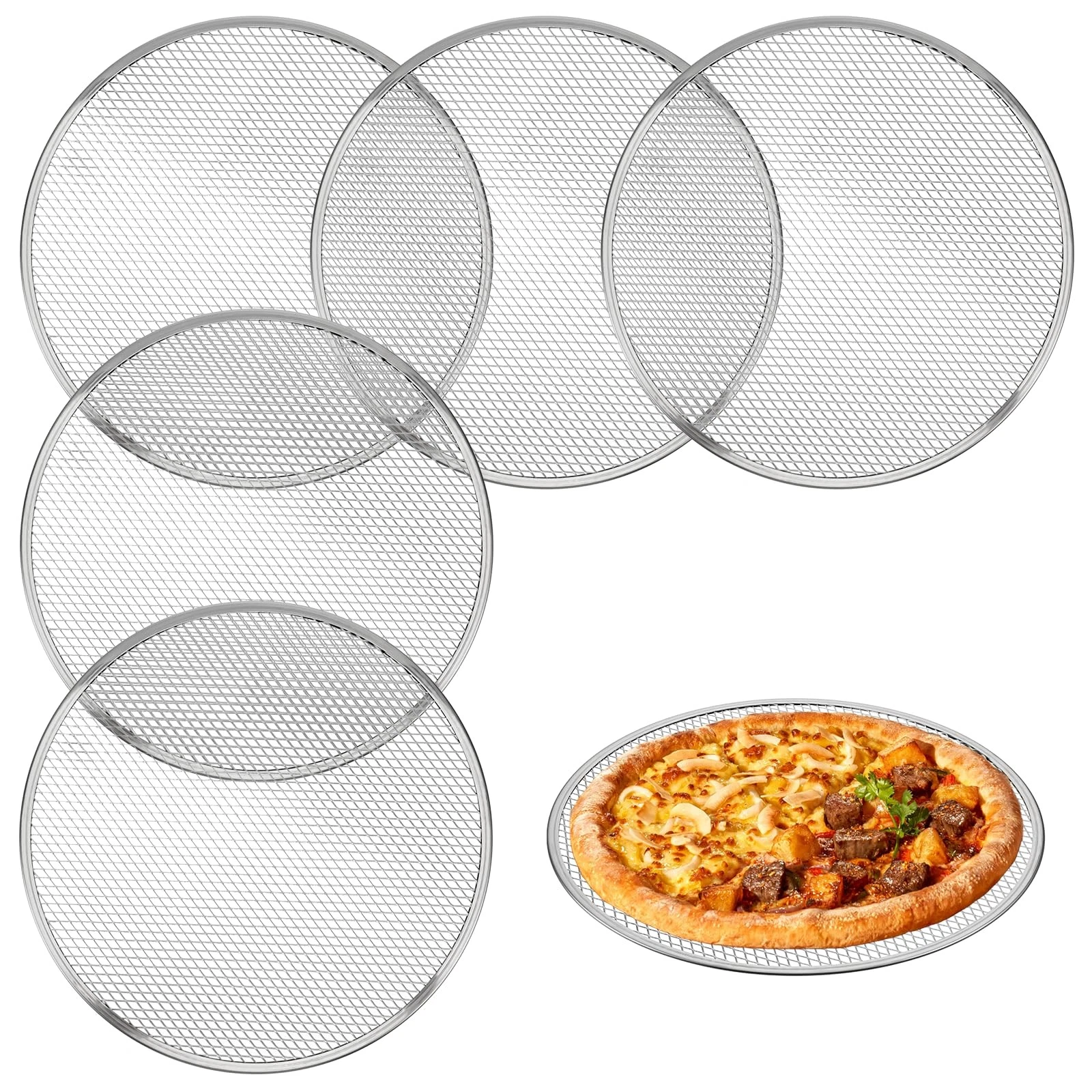 5 Pack Pizza Screen, 12 Inch Pizza Tray for Oven Non-stick Seamless Aluminum ...