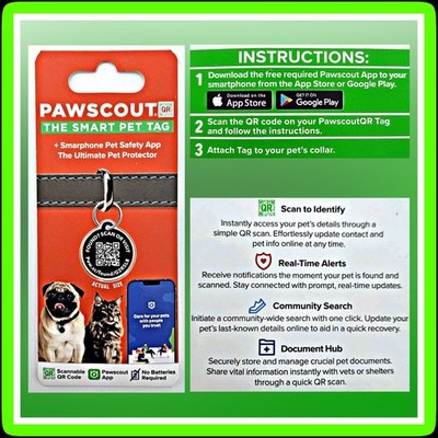   PAWSCOUT Smart Pet Tag QR Finder For   Dog   Cat   Smartphone Pet Safety App