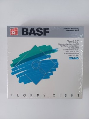 BASF 5.25'' Floppy Disks - 2S/HD Ten Disks High Density Vintage Sealed Free Ship