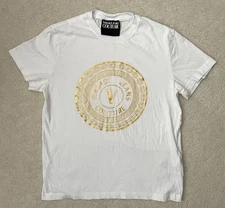 Versace Jeans Couture Women's White T-Shirt with Gold Logo Large NWI Unworn