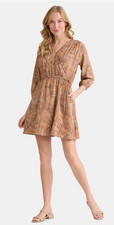 Time and Tru Mini Wrap Dress [22] Golden Honey Patchwork Boho Puff Sleeve NWT