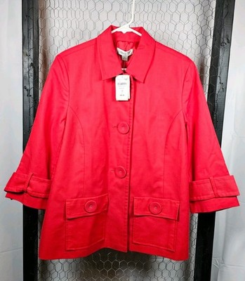 Women's Coldwater Creek Red Jacket 3/4 Sleeve, Size 12, Button-Up, New W/Tags