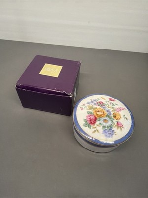 E1 Mikasa Cozette Trinket Box Floral Round Blue Japan Powder Dish Ge3