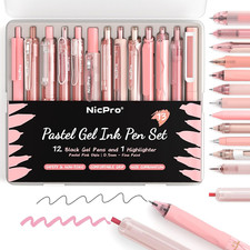 13 Pack Pink Gel Pens Set, Fine Tip Black Ink Pen with 1 Highlighter, Cute Pen f