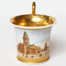 Ansichtentasse 1820/30 Porzellan Tasse handbemalt Schauspielhaus Berlin besch&auml;d.