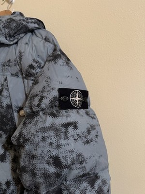 Stone Island New Ice Jacket Earth Mapping Camouflage Down Blue XL