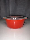 Pyrex 472 Red Friendship Round Casserole Bowl 1 1/2 Pint w/ Lid Birds Flowers
