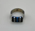 Vintage 925 Sterling Silver Multi Color Inlay Ring /Size 7.5
