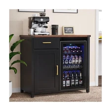 GDLF Coffee Bar with Mini Fridge Space, Mini Fridge Cabinet Stand，Liquor 