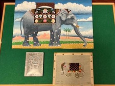 Vtg. Elephant Lot, 1 or All, Wood Painting, Needlework Project & Punched Silver