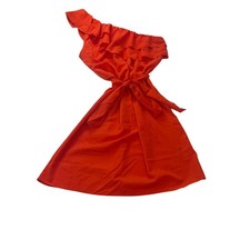Banana Republic Womens One Shoulder Ruffle Belted Mini Dress Orange Size 14