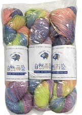 3-Merino Wool Yarn Hanks Neon Blue Green Peach Purple Tye Dye 3.6 Oz Each