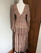 RIXO Size M Medium Brooke Paisley Floral Print Smocked Long Sleeve Midi Dress