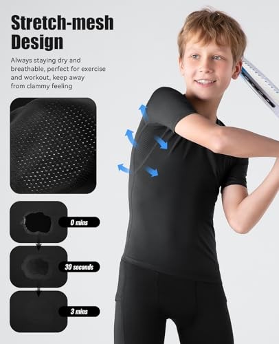 1/2/3 Pack Boys Compression Shirt Short-Sleeve, Youth Athletic Quick Dry - Picture 2 of 7