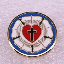 3X Christian Faith Brooch Martin Luther Lutheran Cross Heart Rose Lapel Pin Gift