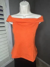 EXPRESS off-shoulder orange top side zip Spring Summer SZ SMALL *read*