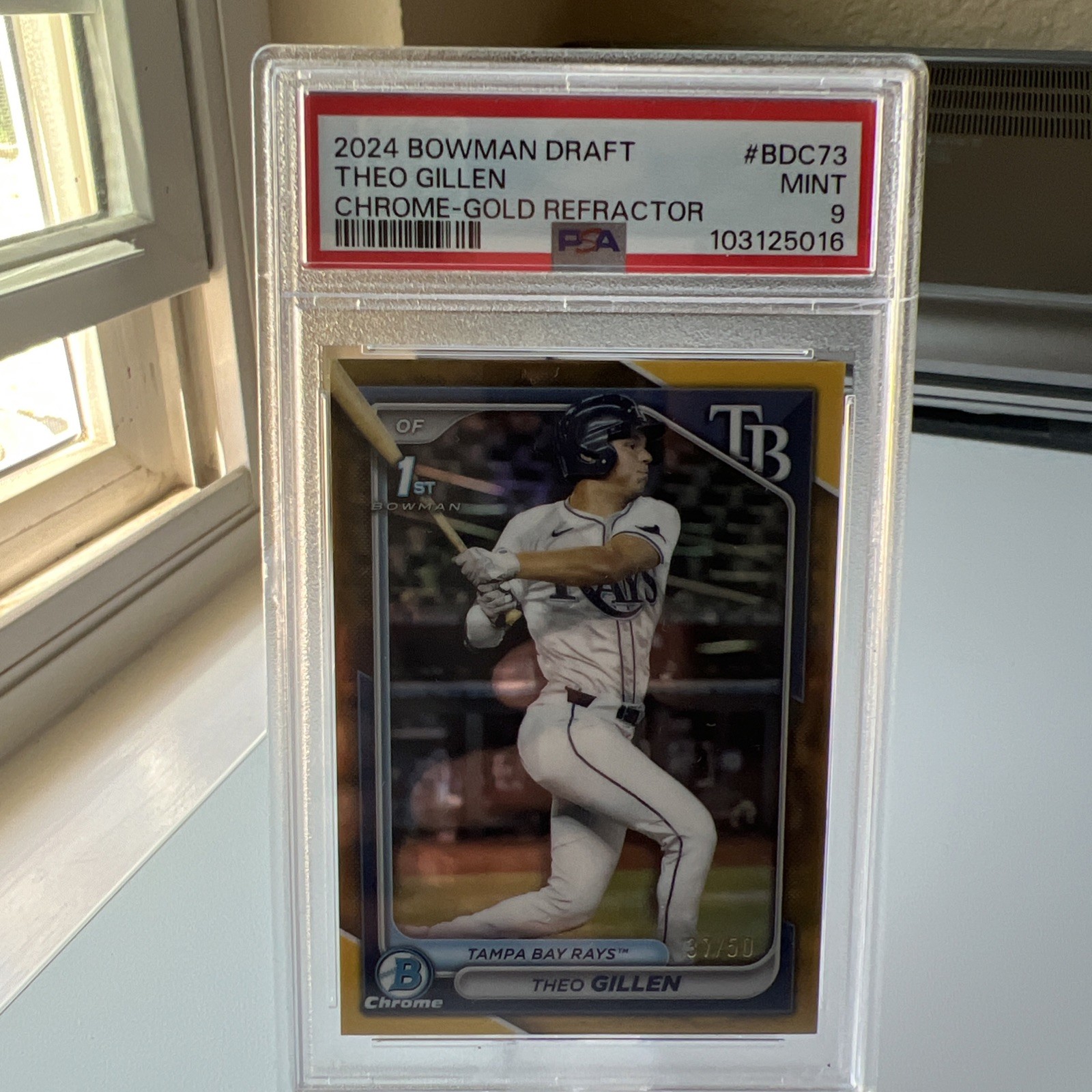 2024 Bowman Chrome Draft Sapphire THEO GILLEN GOLD REFRACTOR 1st PSA 9/50