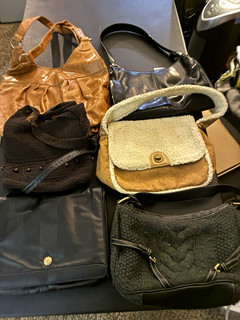 Mixed Lot of 5 Handbags & Purses Solid Black Brown Beige Faux Leather