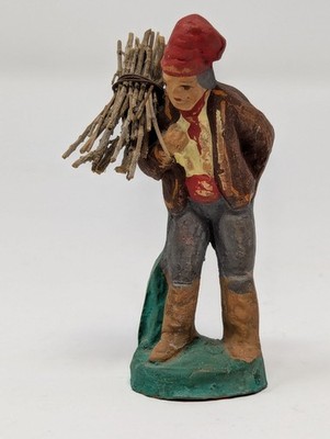 Vintage French Pottery Wood Carrier Figurine M Chave Aubagne 3''