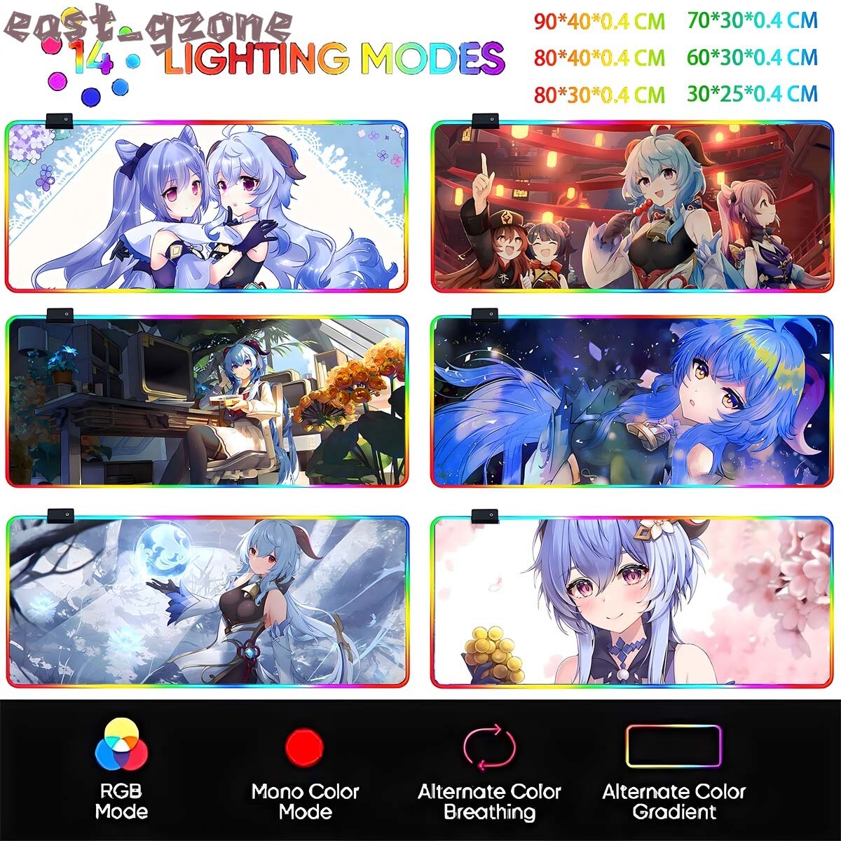 Genshin Impact Ganyu LED Gaming Mouse Pad Large RGB Keyboard Mat-image