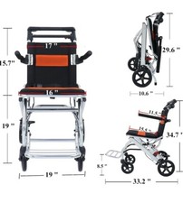 Medwarm Portable Aluminum Transport Wheelchair Handbrake 8" Rear Wheels Orange