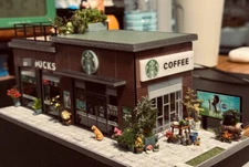 Diorama 1/64 Diecast Car Garage Model City LED Street Building Shop Scene Models