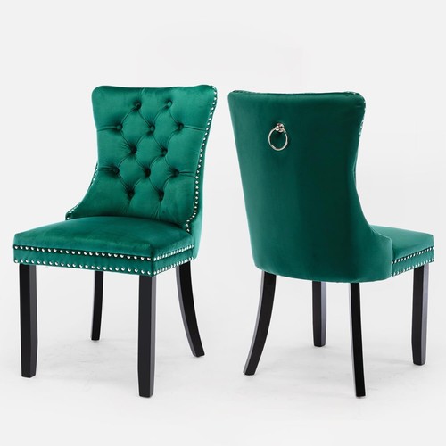 YICORPS Velvet Dining Chairs Upholstered Tufted Kitchen Side Chairs w/Wooden Leg - Picture 142 of 151