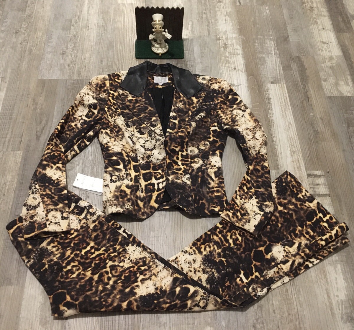Alberto Makali Black & Leopard Print 2pc Long Jacket and