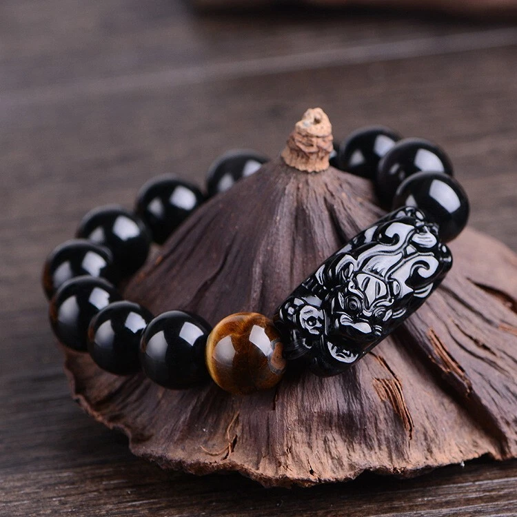 Men's Good Feng Shui Black PIXIU Obsidian Stone Bracelet Wealth Jewelry - Image 3 of 4