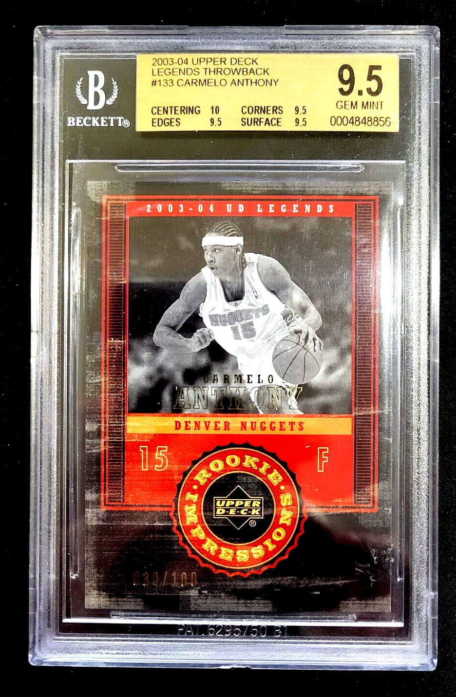 SP /100 CARMELO ANTHONY BGS 9.5 GEM MINT 2003 UD RC #133 LEGENDS G4497