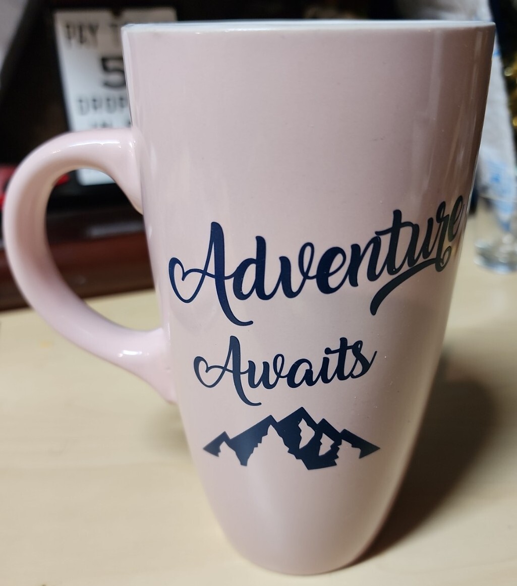 6.5 inch Tall Mountain Adventure Awaits Coffee mug latte tall 12 ounce NEW