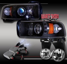 For 94-01 Ram Halo Led Black Projector Headlights Wbumper Fog50w 8k Hid 3500
