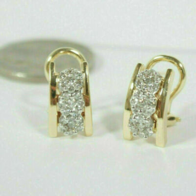 14K Yellow Plated 1.50Ct Round Lab Created Diamond Cluster Hoop/Huggie Earrings