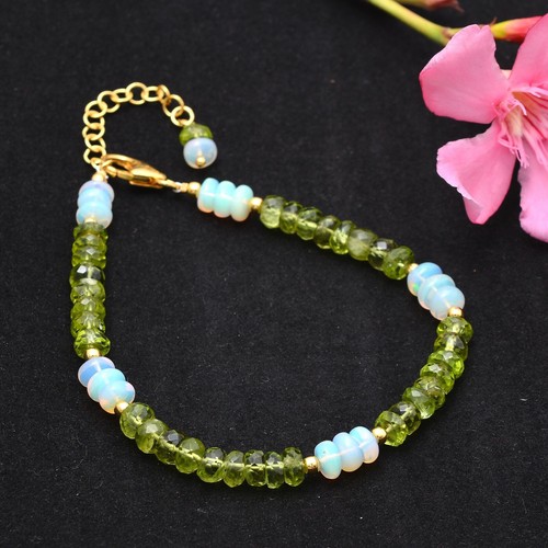 Opal Beads Bracelet,Ethiopian Opal Bracelet,Peridot Bracelet,Peridot Jewelry - Picture 6 of 9