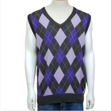 AUR Mens Argyle Sweater Vest Size L Wool Blend Golf Sleeveless Preppy