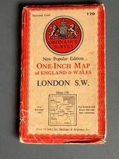 Vintage Ordnance Survey One Inch Cloth Map, of London S W, no 170, 1945....