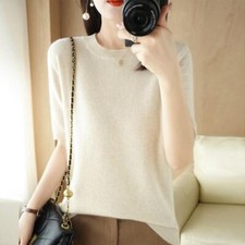 Women Knit Faux Cashmere Sweater Short Sleeve Bottoming Shirt Pullover Jumper