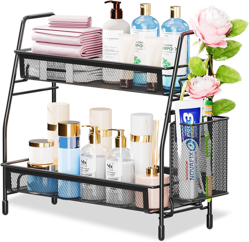 Bathroom Counter Organizer, Bathroom Organizer Countertop with Side Basket, Kitc