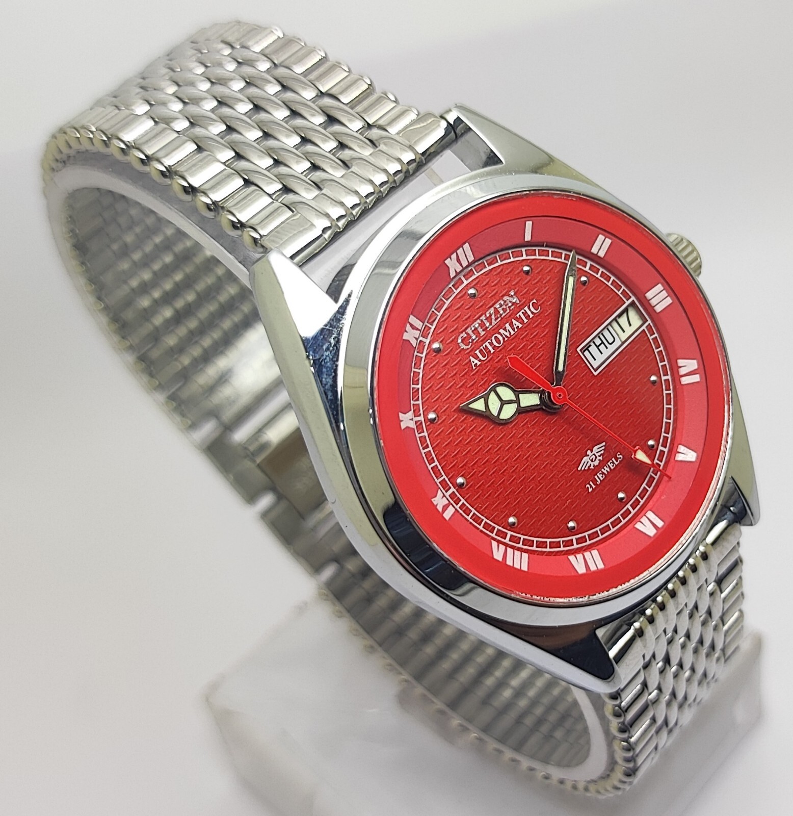 Vintage Citizen Automatic DayDate Red Japan Made Men's Wrist Watch eBay